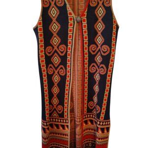 County Clothing Company Large Long Floor Duster Cardigan Aztec Boho Art to Wear